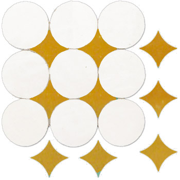 Mosaic House Moroccan tile Soho S 26-16 Gold, ochre  Polar White,    solid zellige, mosaic, zellij, field, pattern, glaze, simple, modern, circles 